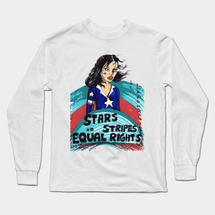 Stars Stripes And Equal Rights, patriotic superhero woman Long Sleeve T-Shirt